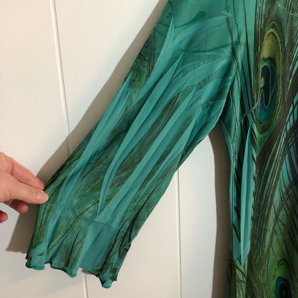 Reina Peacock Pattern Blouse Button Shirt Large - Picture 2 of 5